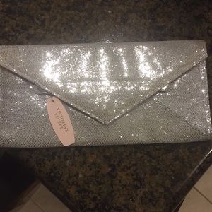 Silver sequined clutch